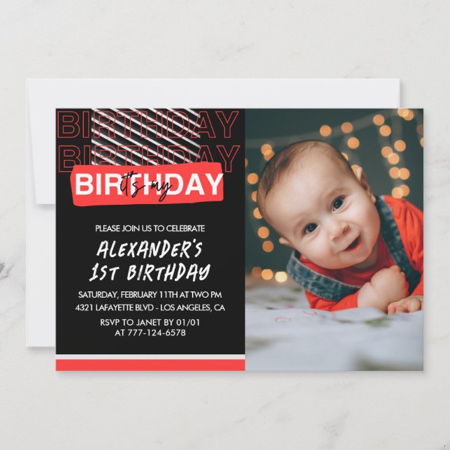 invitaciones para cumpleaños número 1 niño Fiesta  (Anverso)