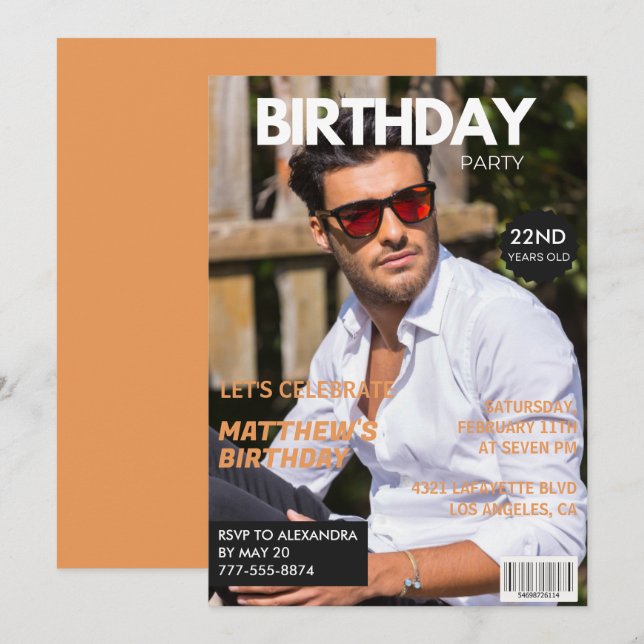 invitaciones para cumpleaños número 22 para él Por (Anverso / Reverso)