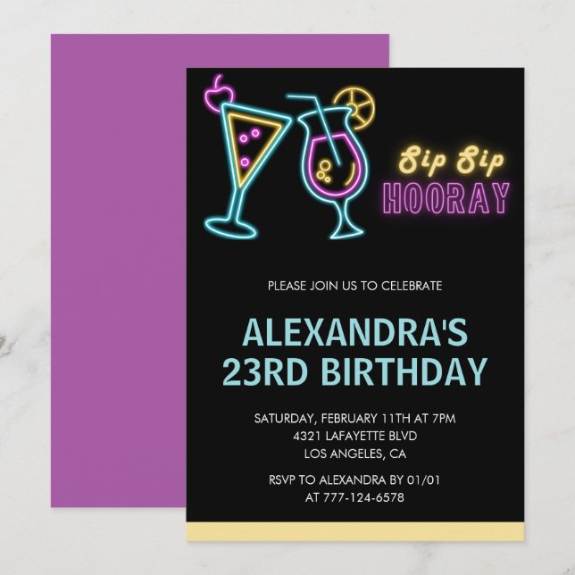 invitaciones para cumpleaños número 23 Cocktail Ne (Anverso / Reverso)