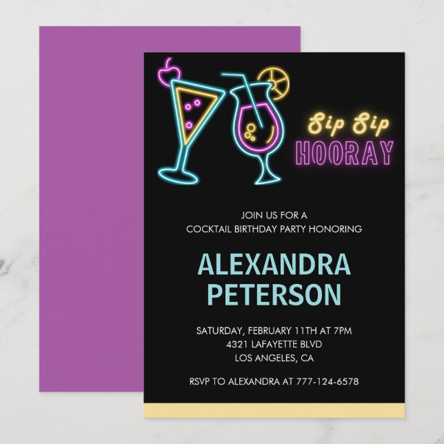 invitaciones para cumpleaños número 24 Cocktail Ne (Anverso / Reverso)
