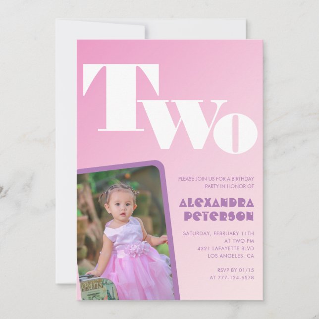 invitaciones para cumpleaños número 2 de niña con  (Anverso)