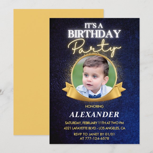 Invitaciones para cumpleaños número 2 de niño Eleg (Anverso / Reverso)