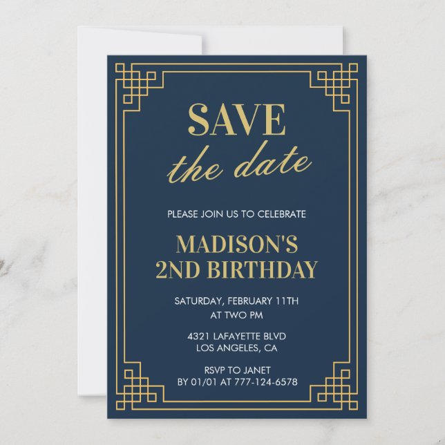 Invitaciones para cumpleaños número 2 niña Guardar (Anverso)