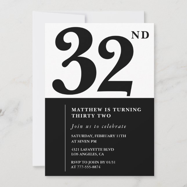 invitaciones para cumpleaños número 32 Elegantes N (Anverso)