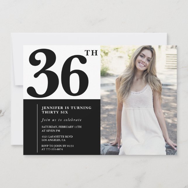 Invitaciones para cumpleaños número 36 con foto en (Anverso)