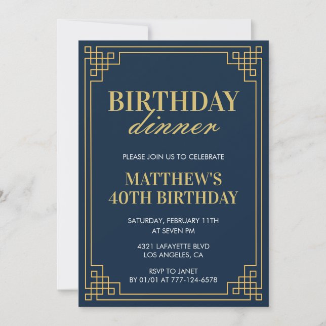 Invitaciones para cumpleaños número 40 Cena de cum (Anverso)