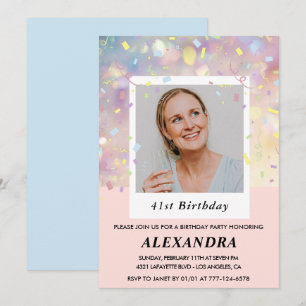 Invitaciones para cumpleaños número 41 con confeti