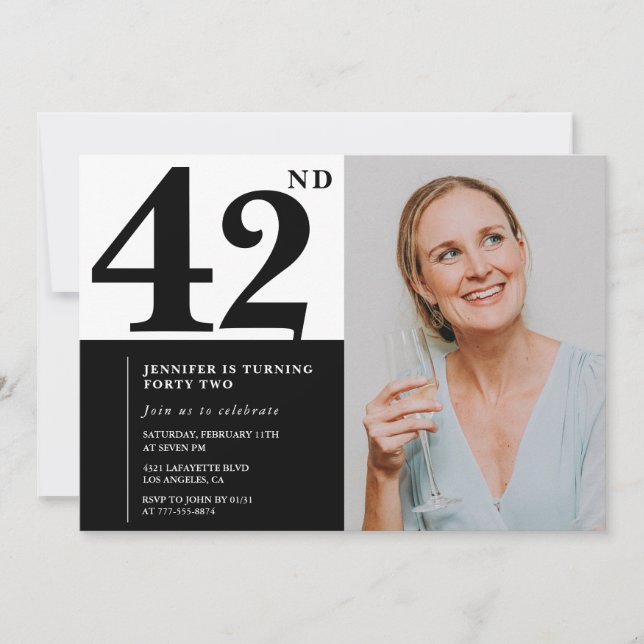 Invitaciones para cumpleaños número 42 con foto en (Anverso)