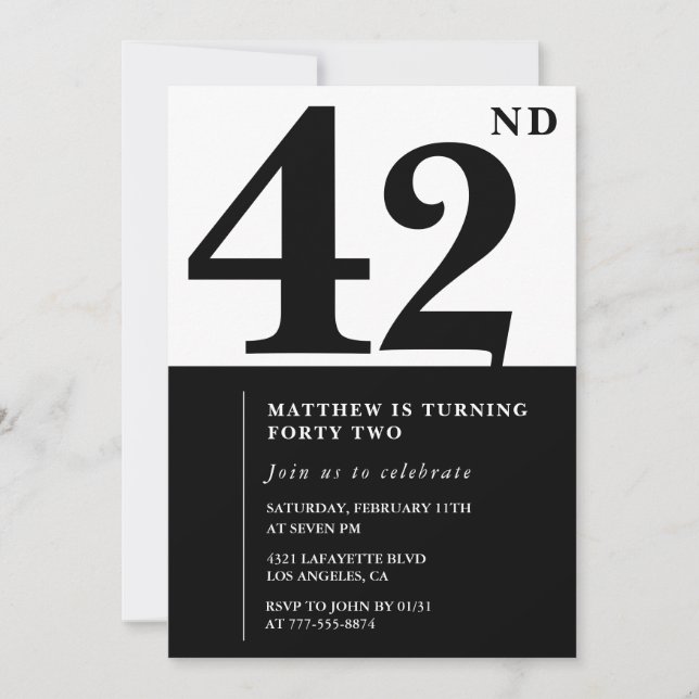 invitaciones para cumpleaños número 42 Elegantes N (Anverso)