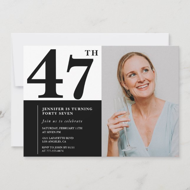 Invitaciones para cumpleaños número 47 con foto en (Anverso)