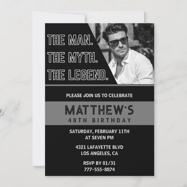 Invitaciones para cumpleaños número 48 negro El Ho (Anverso)