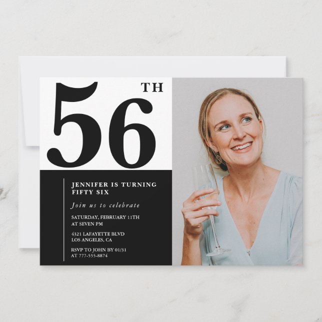 Invitaciones para cumpleaños número 56 con foto en (Anverso)