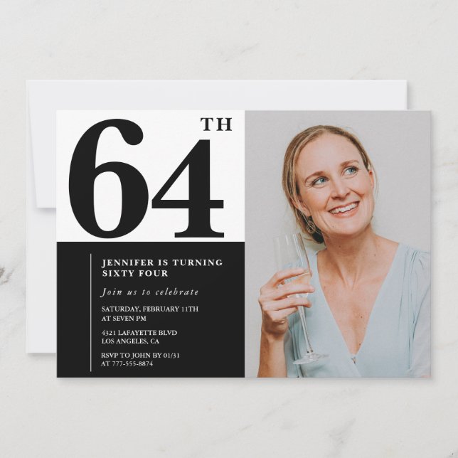 Invitaciones para cumpleaños número 64 con foto en (Anverso)