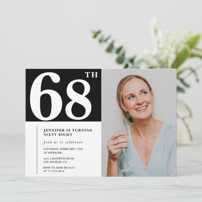 Invitaciones para cumpleaños número 68 en foto en  (Anverso de pie)