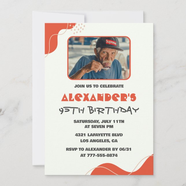 Invitaciones para cumpleaños número 95 de hombre m (Anverso)