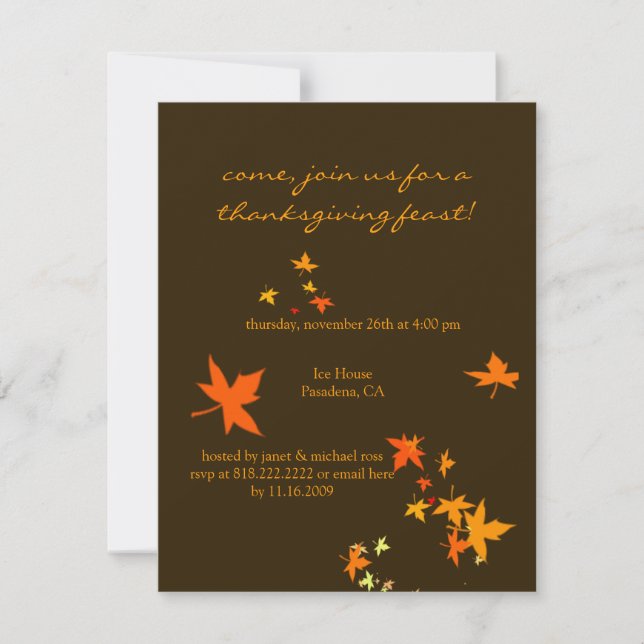 Invitaciones para dar gracias, hojas de arce (Anverso)