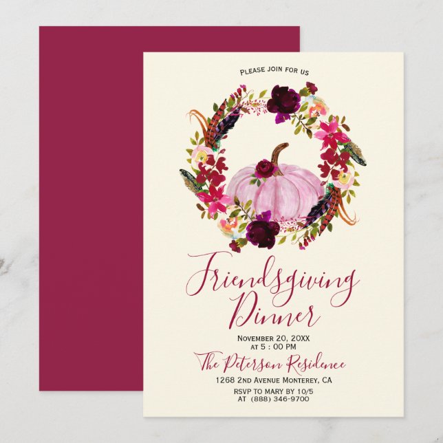 Invitaciones para dar vida a las flores de Borgoña (Anverso / Reverso)