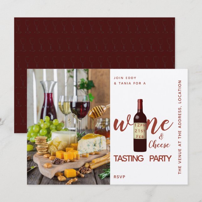 Invitaciones para degustación de vino y queso Kraf (Anverso / Reverso)