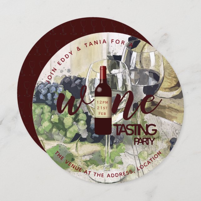 Invitaciones para Degustación de Vinos ROUND estil (Anverso / Reverso)