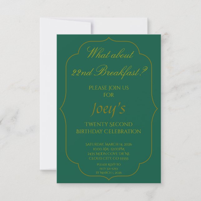 Invitaciones para desayuno de cumpleaños número 22 (Anverso)