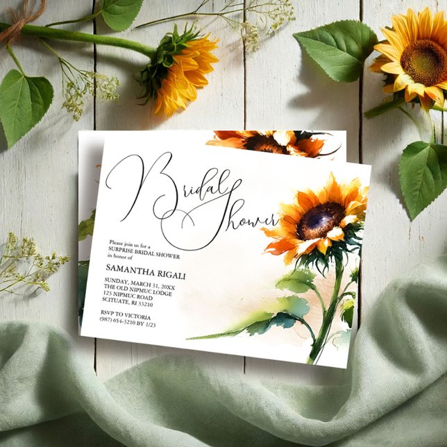 Invitaciones para Desayuno de Novia con Girasoles (Sunflower bridal shower invitations feature rustic floral design for a fall event.)