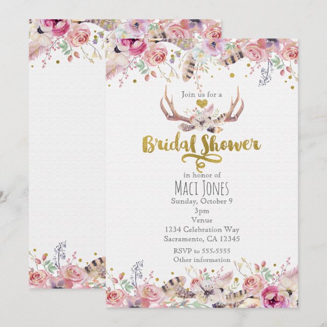 Invitaciones para Despedida de Soltera con Flores  (Anverso / Reverso)