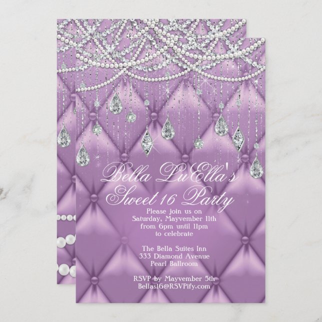 Invitaciones para Diamante, Perlas y Bling Party (Anverso / Reverso)