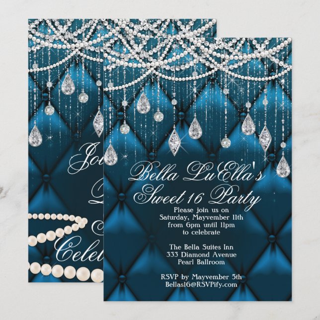 Invitaciones para Diamante, Perlas y Bling Party (Anverso / Reverso)