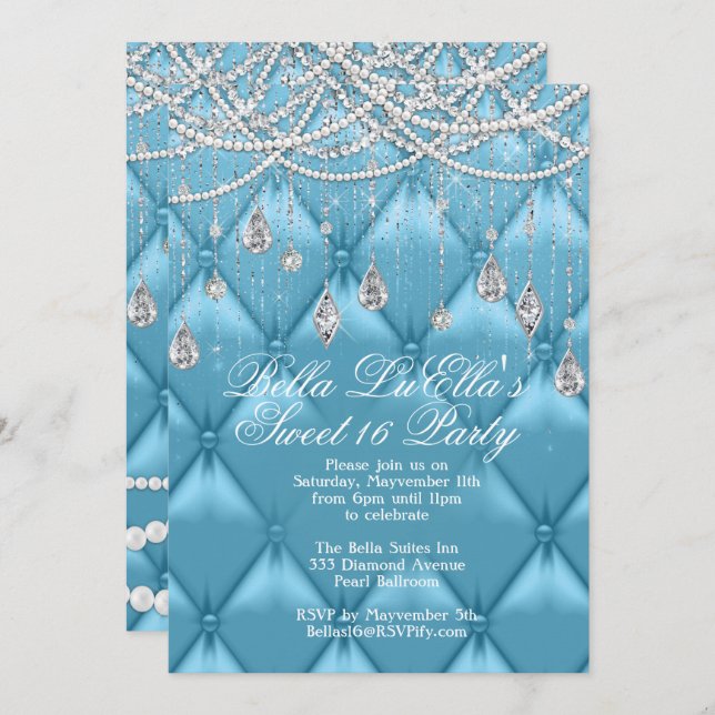 Invitaciones para Diamante, Perlas y Bling Party (Anverso / Reverso)