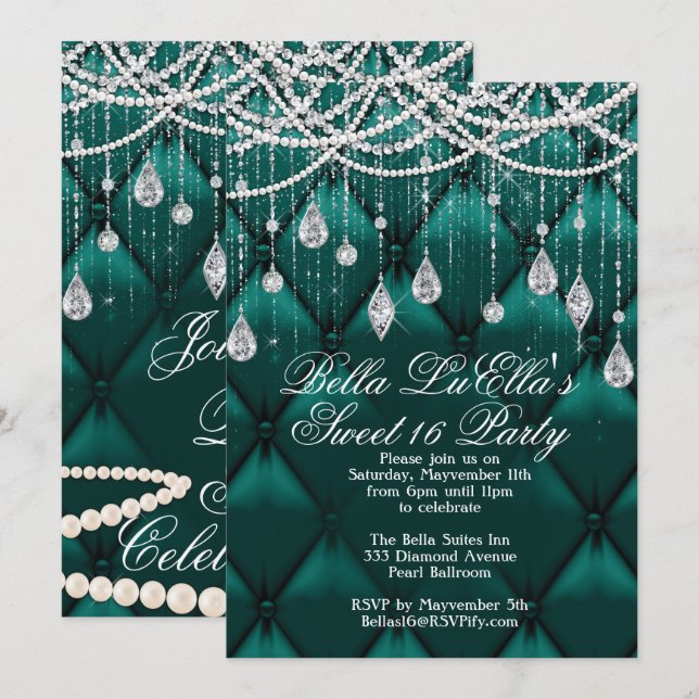 Invitaciones para Diamante, Perlas y Bling Party (Anverso / Reverso)