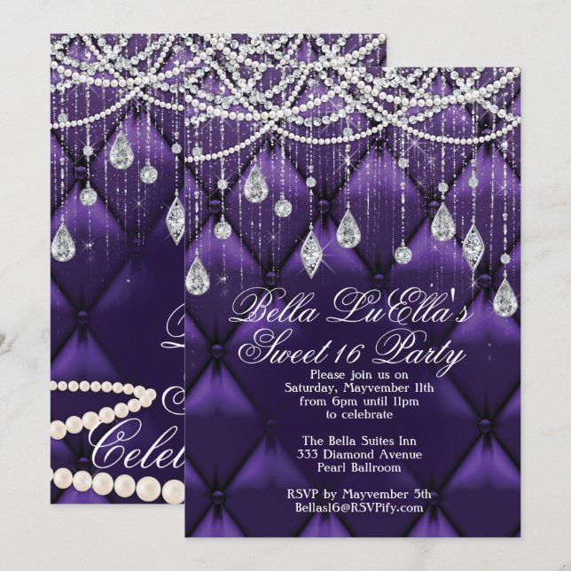 Invitaciones para Diamante, Perlas y Bling Party (Anverso / Reverso)