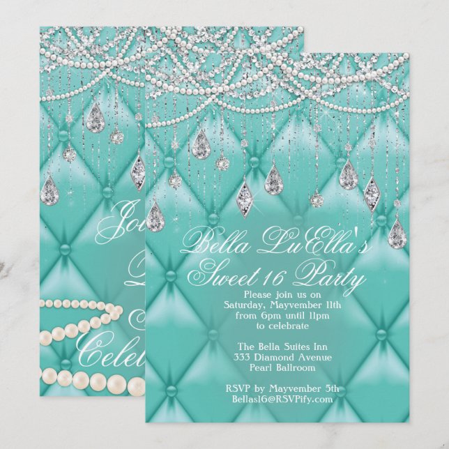 Invitaciones para Diamante, Perlas y Bling Party (Anverso / Reverso)