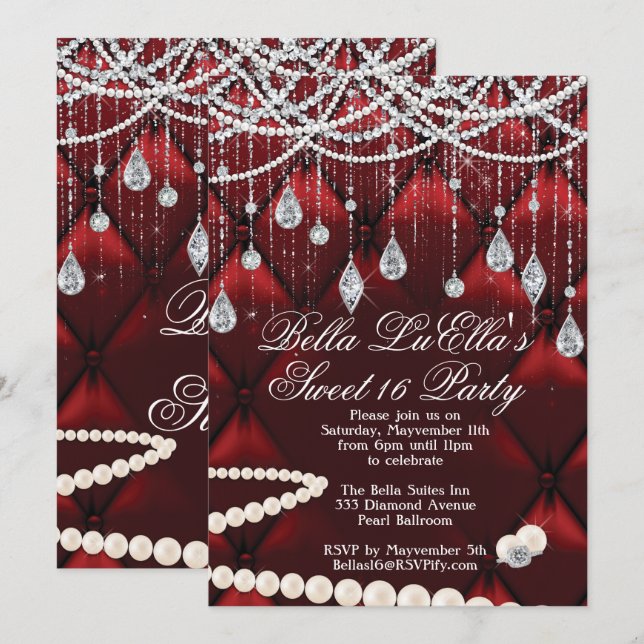 Invitaciones para Diamante, Perlas y Bling Party (Anverso / Reverso)