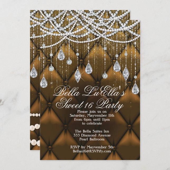 Invitaciones para Diamante, Perlas y Bling Party (Anverso / Reverso)