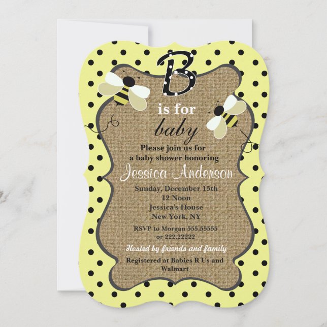 Invitaciones para ducha Bee Baby (Anverso)