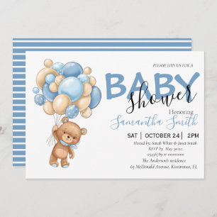 Invitaciones para ducha con globo de osito de pelu