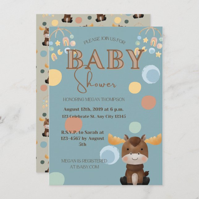 Invitaciones para ducha de bebé Moose y Mobile (Anverso / Reverso)