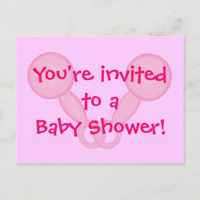 Invitaciones para ducha de bebé Pink Baby Rattales (Anverso)