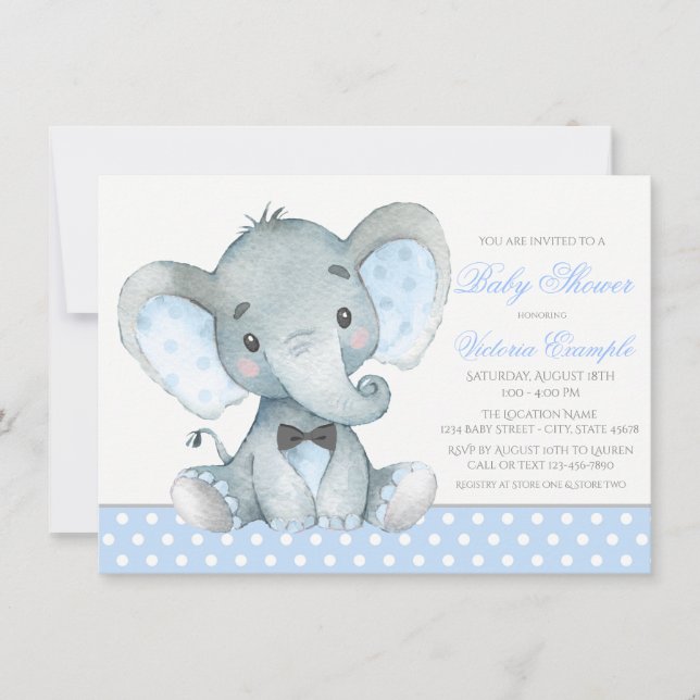 Invitaciones para ducha de Elephant Baby Boy (Anverso)