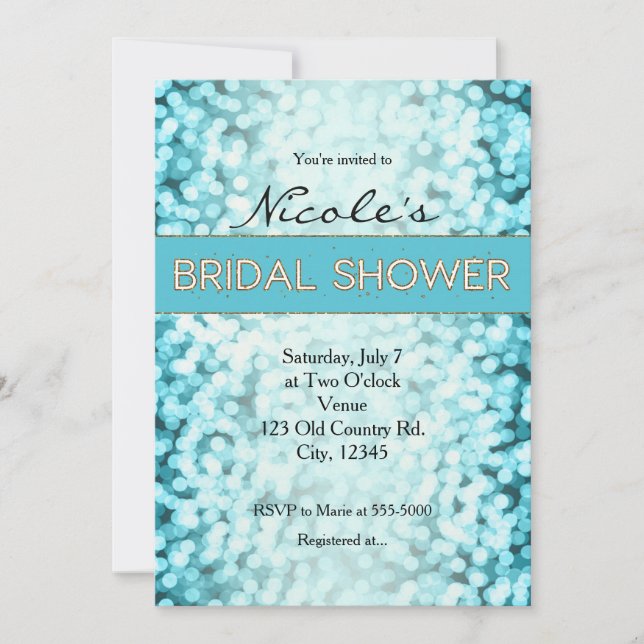 Invitaciones para DUCHA DE NOVIA Luces Brillantes  (Anverso)