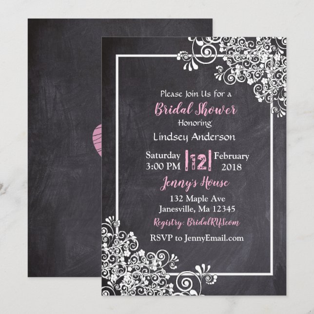 Invitaciones para ducha de novias negras y rosas (Anverso / Reverso)