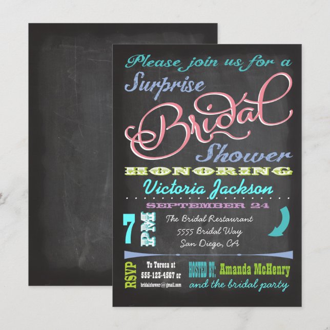 Invitaciones para ducha de novias sorpresa en Chal (Anverso / Reverso)
