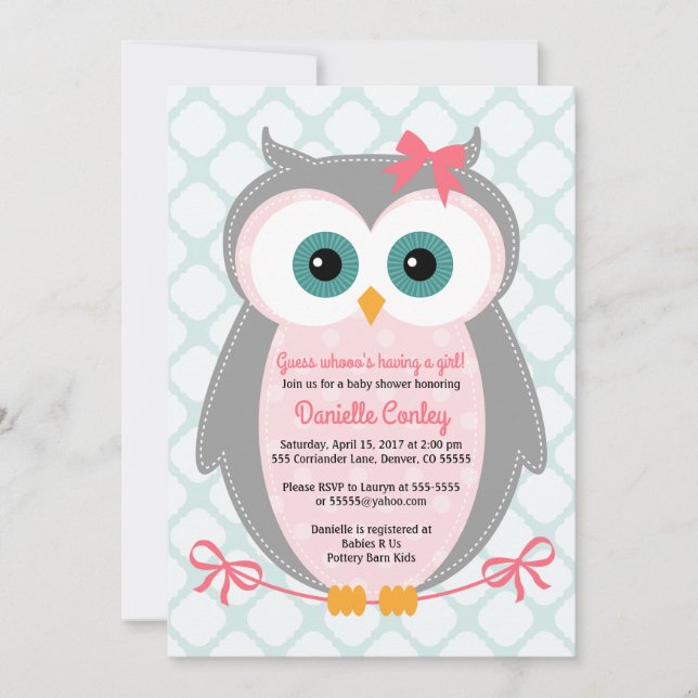 Invitaciones para duchas de bebé de búho para chic (Anverso)