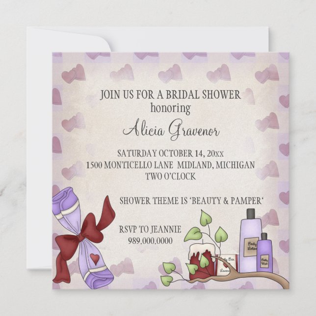 Invitaciones para duchas nupciales (tema de bellez (Anverso)