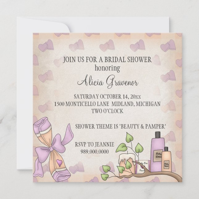 Invitaciones para duchas nupciales (tema de bellez (Anverso)