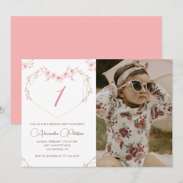 invitaciones para el 1er cumpleaños Boho Floral Fo (Anverso / Reverso)