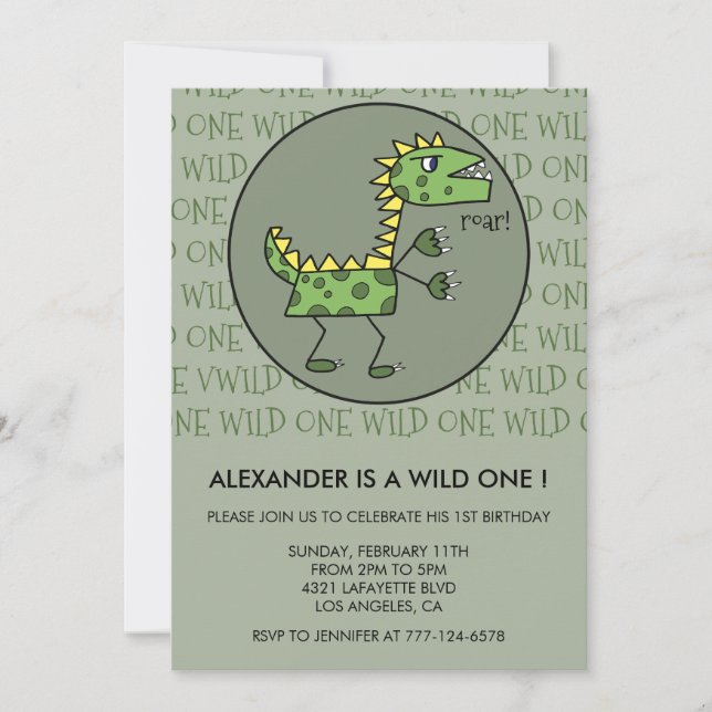 Invitaciones para el 1er cumpleaños de Dinosaurio, (Anverso)