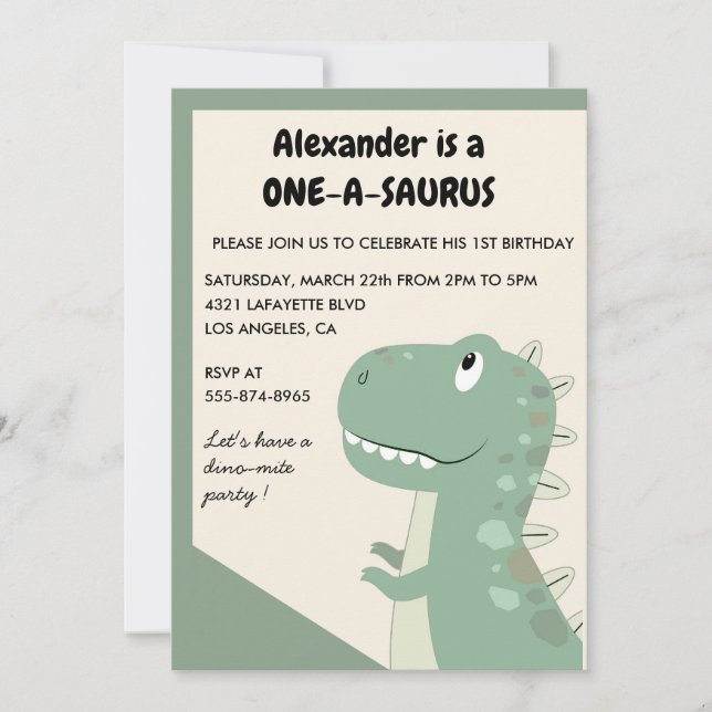 Invitaciones para el 1er cumpleaños de Dinosaurio  (Anverso)