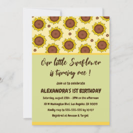 Invitaciones para el 1er cumpleaños de girasol cum