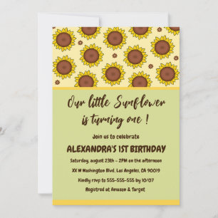 Invitaciones para el 1er cumpleaños de girasol cum